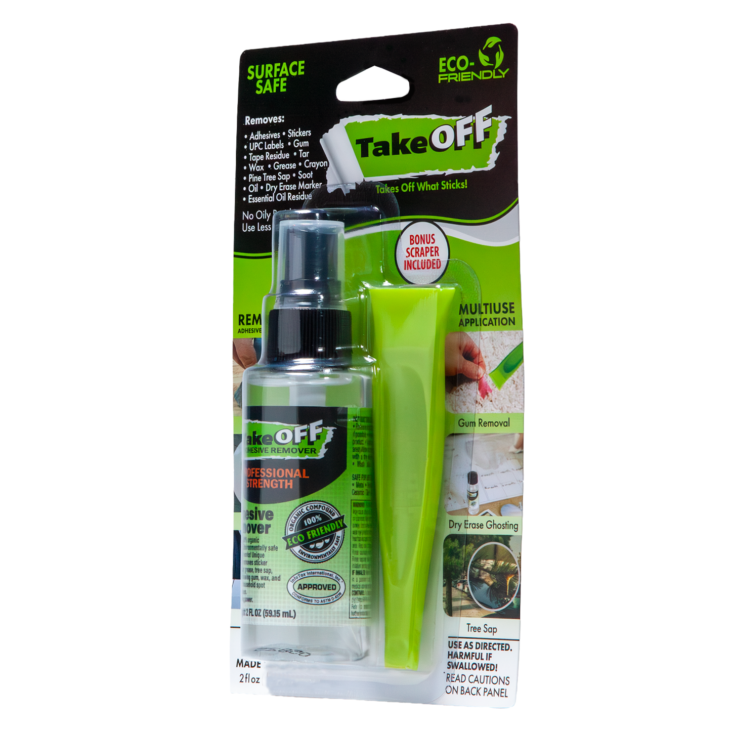 TakeOFF™ Products Original Clear Liquid Solution- 2 Ounce Spray Bottle Bundled with Surface Safe Scraper